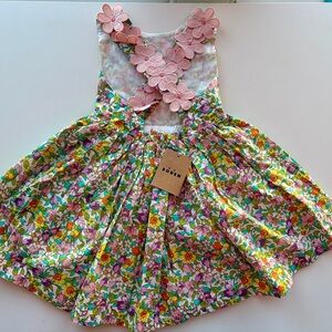 Mini Boden Fun Cross-back Strap Dress - Soft Ivory Florabunda 3-4Y NWT